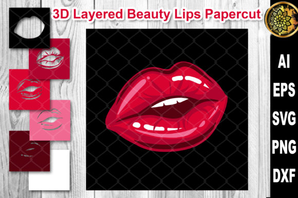 3D Layered Papercut Woman Lips Clipart 1