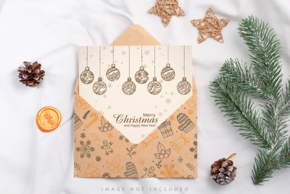 Christmas Card Mockup with Envelope and Tree