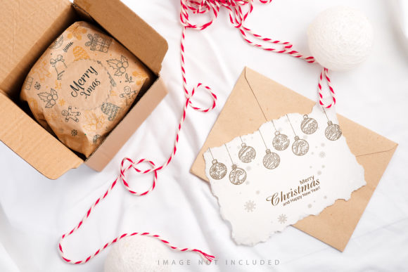 Christmas Craft Gift Box and Post Card Mockups